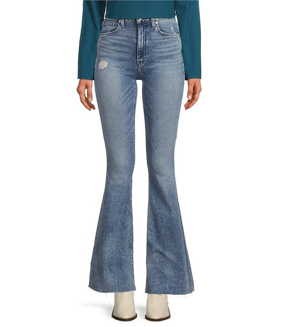 Color:Summer Flame - Image 1 - Hudson Holy Flare High Waisted Raw Hem Ankle Jeans