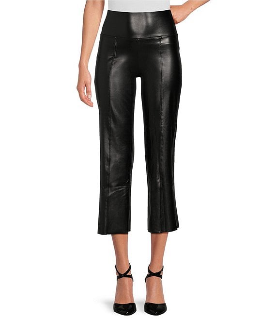 Color:Black - Image 1 - Flat-tering Fit Leather Cropped Flare Leggings