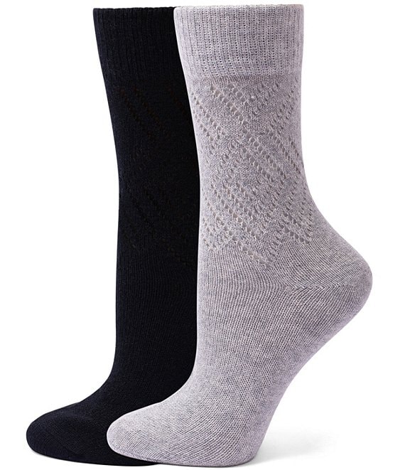 HUE Pointelle Argyle Boot Crew Sock, 2 Pack