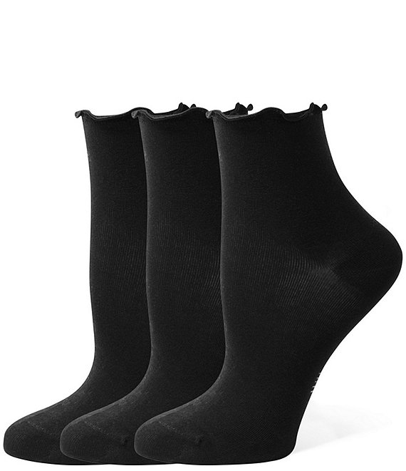 HUE Solid Ruffle Edge Ankle Sock, 3-Pack