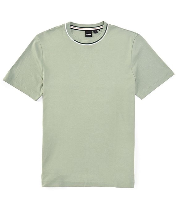 ★Hugo Boss★ Single Jersey Short Sleeve T-Shirt Straight Fi Hugo Boss BOSS Thompson Interlock Short Sleeve T-Shirt