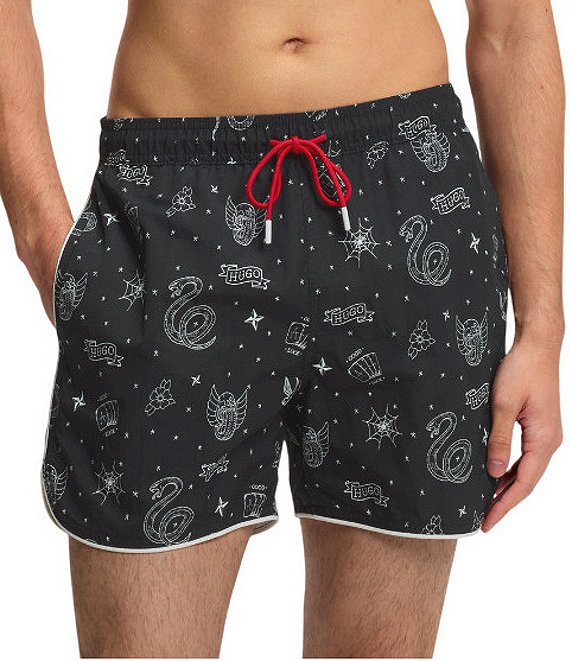 Hugo Boss Graphic Print 4.7#double; Inseam Drawstring Pull-On Swim Trunks