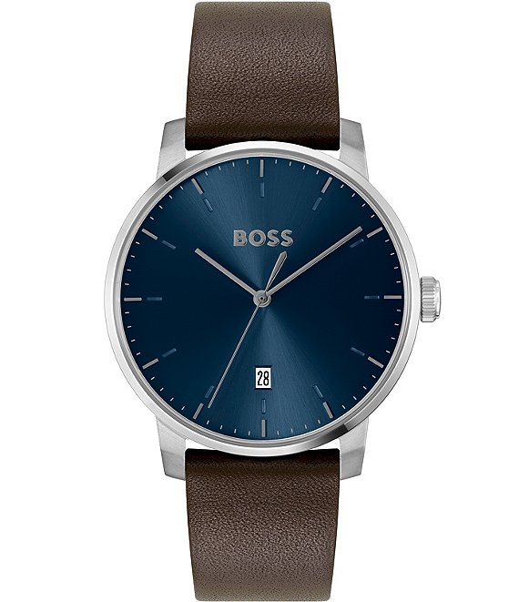 Hugo Boss Men's Dean Quartz Analog Brown Leather Strap Watch | Dillard's