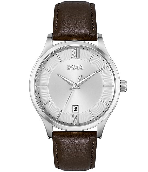 Hugo Boss Men's Elite Quartz Brown Leather Strap Watch