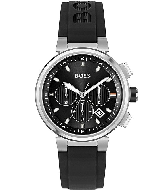 Hugo Boss Men\'s One Quartz Chronograph Silicone Dillard\'s Watch Strap | Black