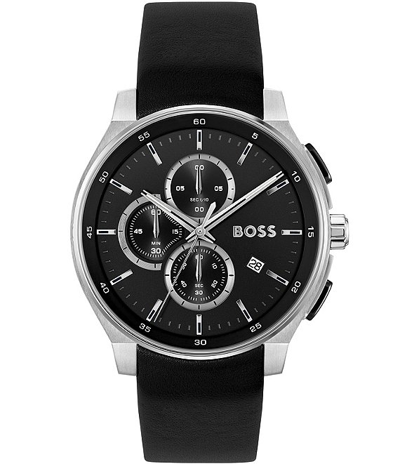 Hugo boss black leather watch sales