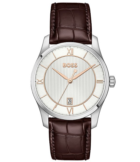 Hugo Boss Men's Principle Quartz Analog Brown Leather Strap Watch