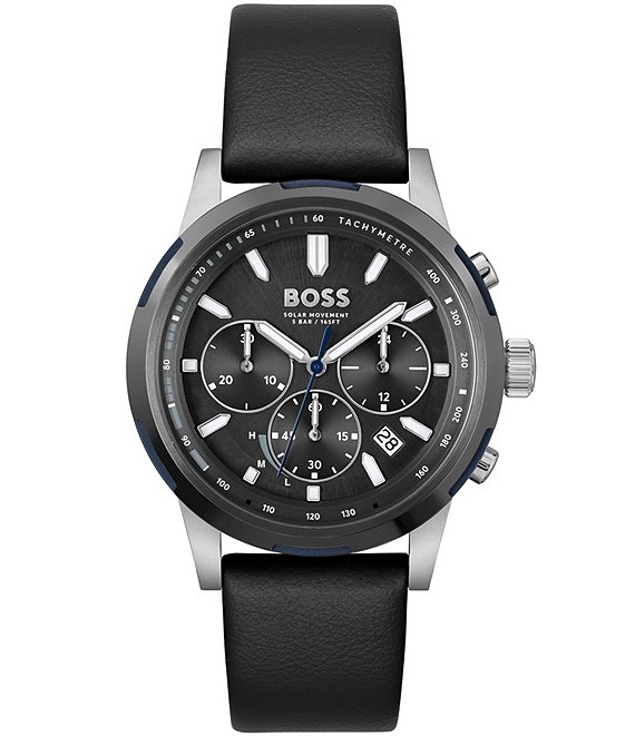 Hugo Boss Men's Solgrade Quartz Chronograph Black Leather Strap Watch ...