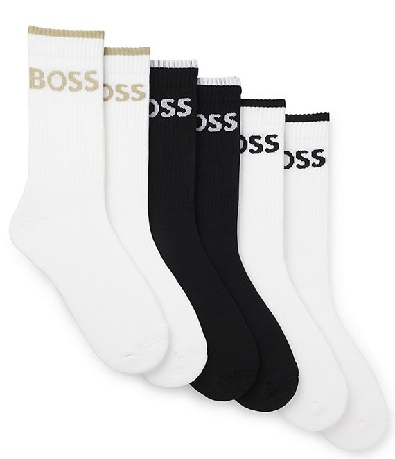 Hugo Boss QS Solid Stripe Crew Socks 6-Pack