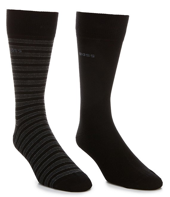 Hugo Boss Solid/Stripe Mid Calf Dress Socks 2-Pack | Dillard's