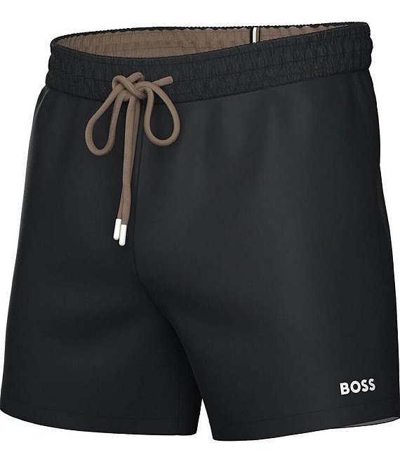 Hugo Boss Tio Navy 5.5#double; Inseam Drawstring Solid Graphic Logo Swim Trunks