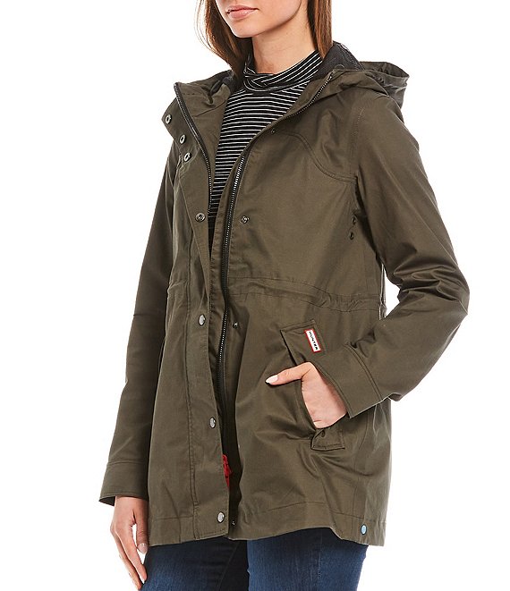 Color:Dark Olive - Image 1 - Original Cotton Smock Water Resistant Long Sleeve Hooded Rain Jacket