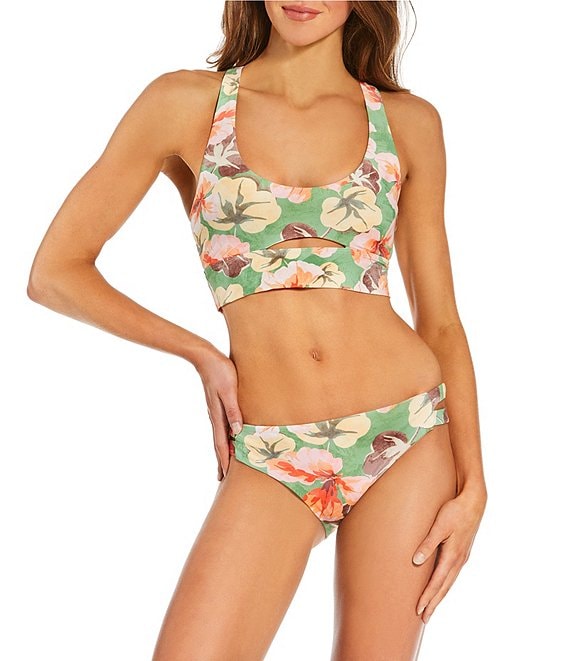 Hurley Gingko Cloud Floral Max Longline Bralette Swim Top & Moderate Coverage Swim Bottom
