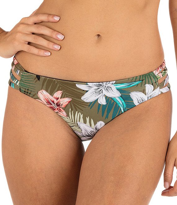 Color:Pine Grove - Image 1 - Max Vintage Palm Floral Print Moderate Coverage Swim Bottom