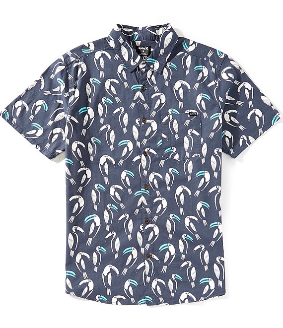 Hurley One & Only Lido Short Sleeve Bird Printed Woven Shirt, Iron Ore - Image 1
