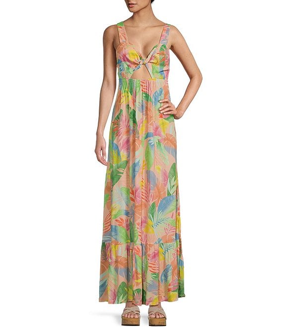 Hurley Paradise Printed Twist Front Cut-Out Maxi Dress | Dillard's