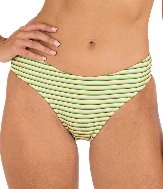 Color:Sunshine - Image 1 - Samba Stripe Mid Rise Cheeky Swim Bottom