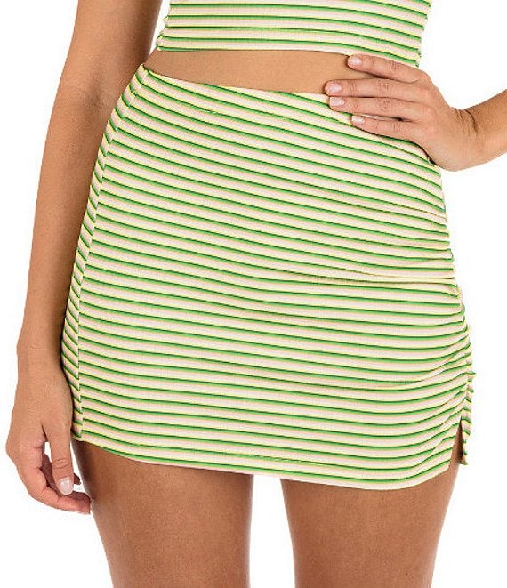 Color:Sunshine - Image 1 - Samba Striped Ribbed Mini Skirt Cover-Up