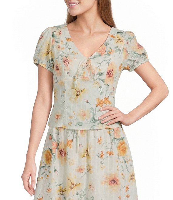 I.N San Francisco Floral Printed V-Neck Short Sleeve Corset Top