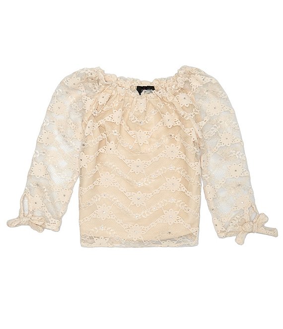I.N. Girl Big Girls 3/4 Sleeve Lace Peasant Top with Tie Sides | Dillard's