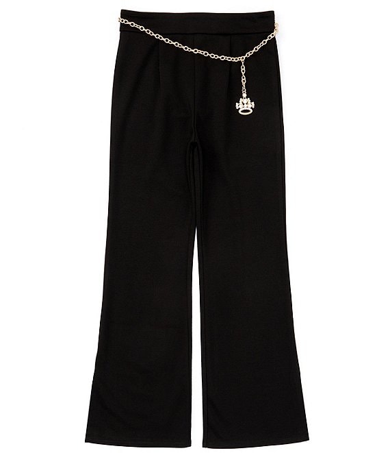 Color:Black - Image 1 - Big Girls 7-16 Chain-Belted Knit Bootcut Pants