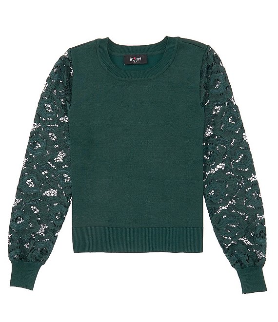 Color:Emerald - Image 1 - Big Girls 7-16 Lace-Sleeve Sweater