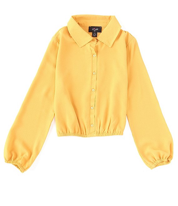 Color:Mustard - Image 1 - I.n. Girl Big Girls 7-16 Long Sleeve Button Down Front Blouse