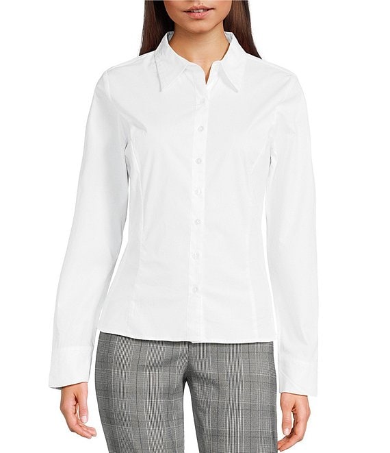 I.N. San Francisco Collared Long Sleeve Button Front Top, White - Image 1