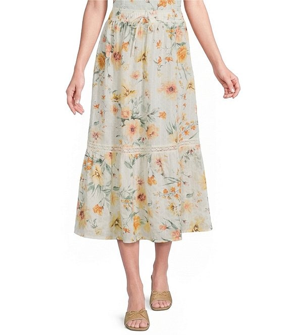 I.N. San Francisco Floral Printed Tiered Trim Maxi Skirt