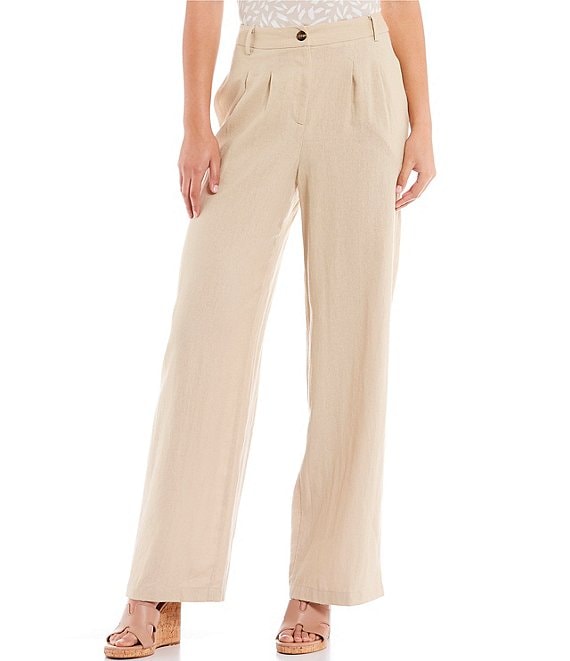 Color:Sand - Image 1 - High Rise Wide Leg Pleated Pants