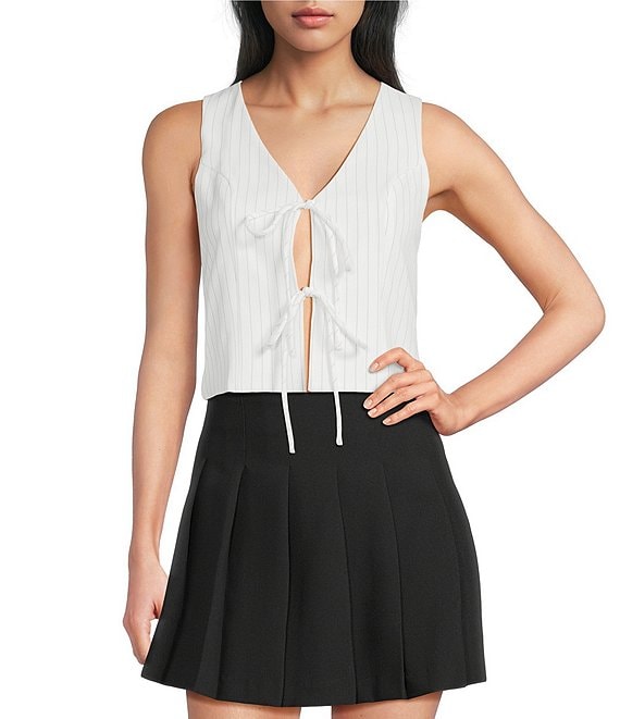 I.N. San Francisco Pinstripe Tie Front Vest