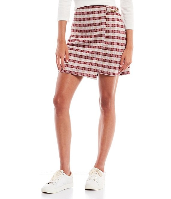 Color:Pat A - Image 1 - Plaid Double Knit Mini Skirt