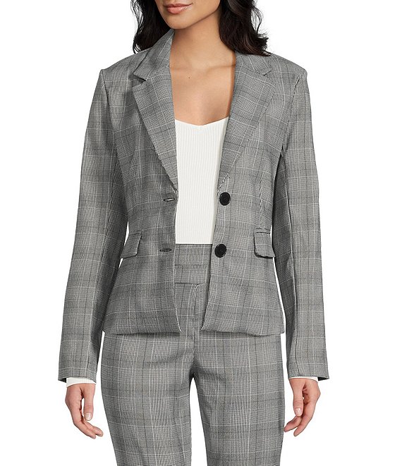 I.N. San Francisco Plaid Slim Fit Structured Notch Lapel Patch Pocket 2-Button Blazer