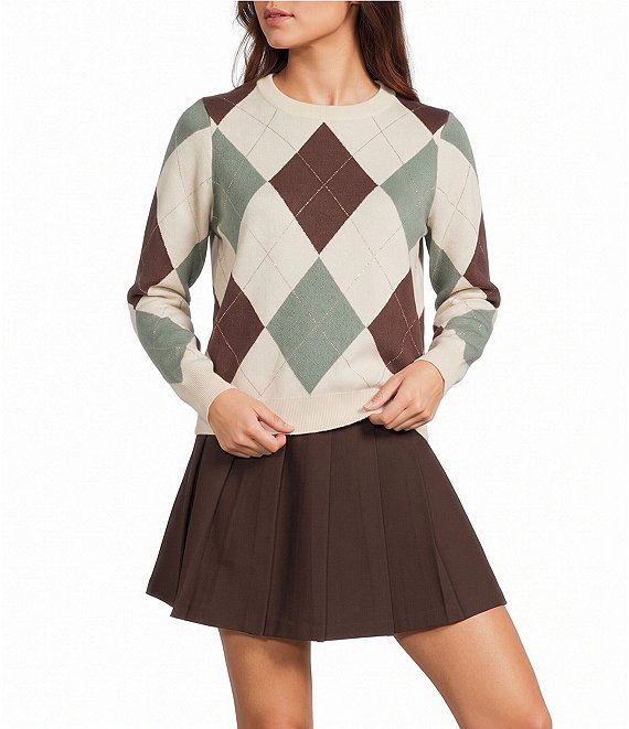 I.N. San Francisco Rhinestone Argyle Long Sleeve Sweater