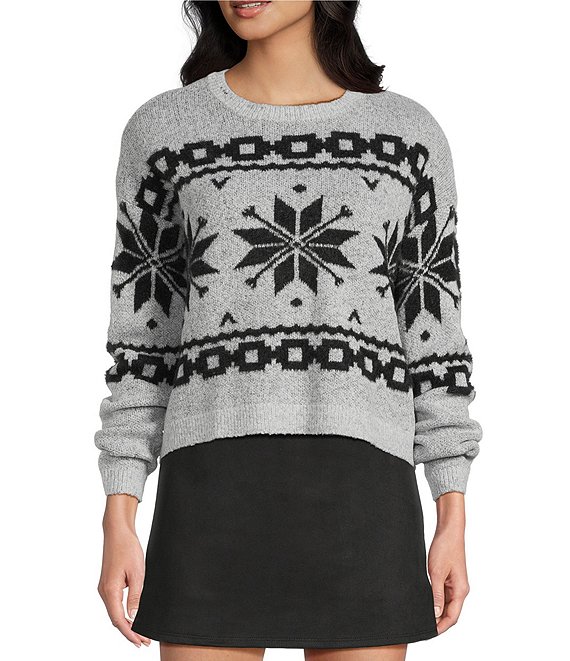 I.N. San Francisco Snowflake Crewneck Long Sleeve Sweater