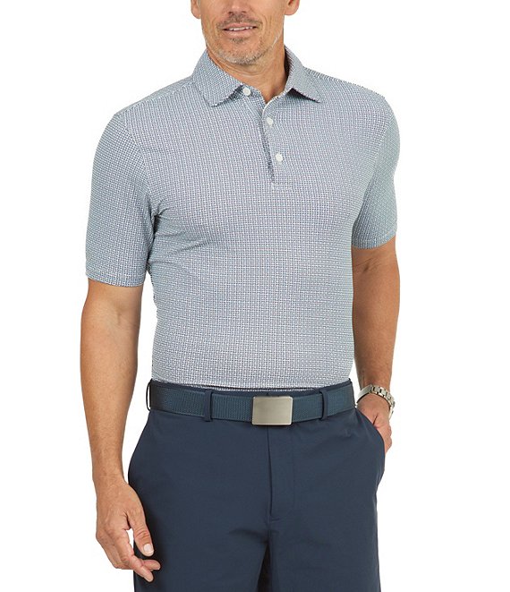 Color:Circle Grid Black/White/Peri - Image 1 - Circle Grid Short Sleeve Polo Shirt