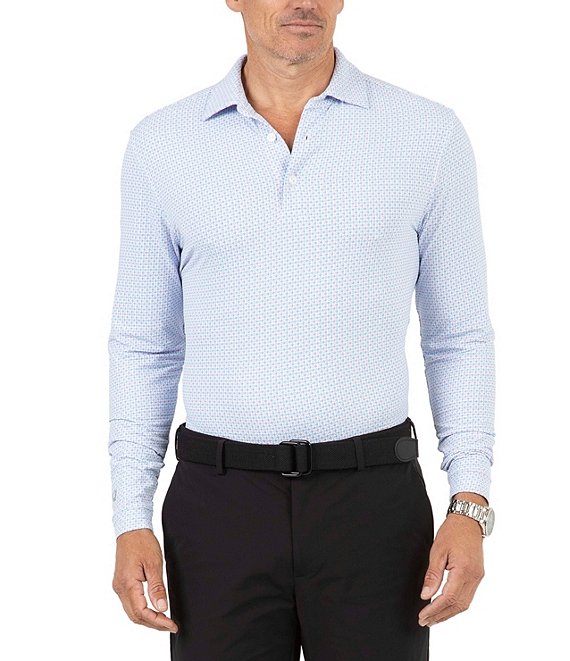 IBKUL Modern Fit Long Sleeve Circle O's Print Polo Shirt