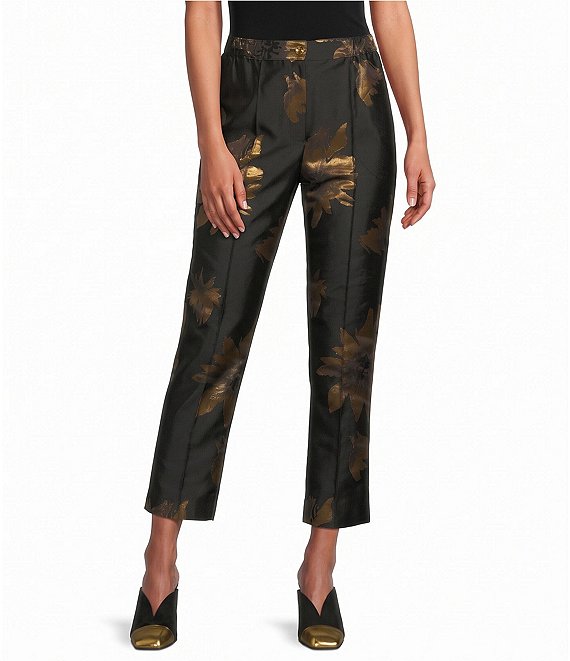 IC Collection Metallic Woven Golden Bloom Flower Ankle Coordinating Pants