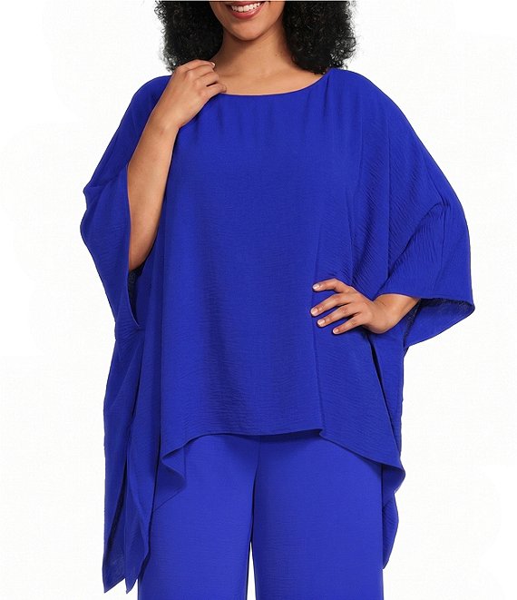 IC Collection Plus Crinkle Boat Neck Elbow Sleeve Poncho Top