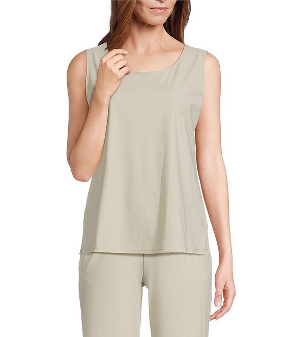 IC Collection Prada Knit Scoop Neck Sleeveless Tank, Oyster - Image 1