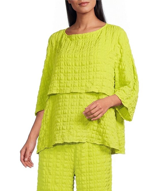IC Collection Pucker Boat Neck Dolman Sleeve Overlap Popover Top