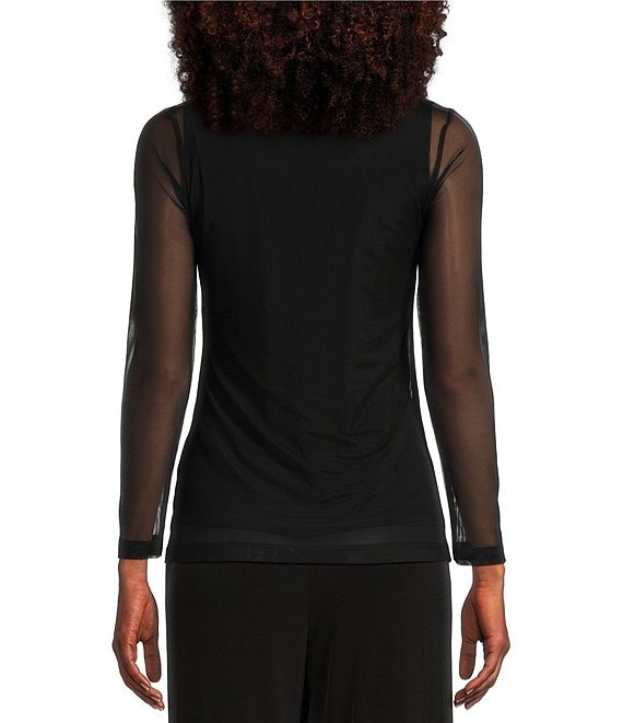 IC Collection Sheer Mesh Crew Neck Long Sleeve Knit Top | Dillard's