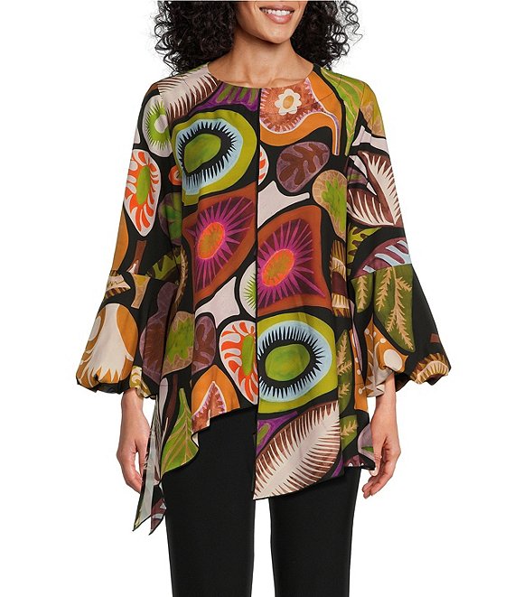 お中元 お歳暮 お年賀 夏 冬 年末年始のご挨拶 ギフト 通販な Woven Collection IC Abstract Puff Long Neck Round Print トップス