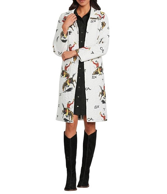 Ida Mae Home Linen Contrasting Print Interior Fold Down Collar Long Sleeve Jacket, Light Beige - Image 1