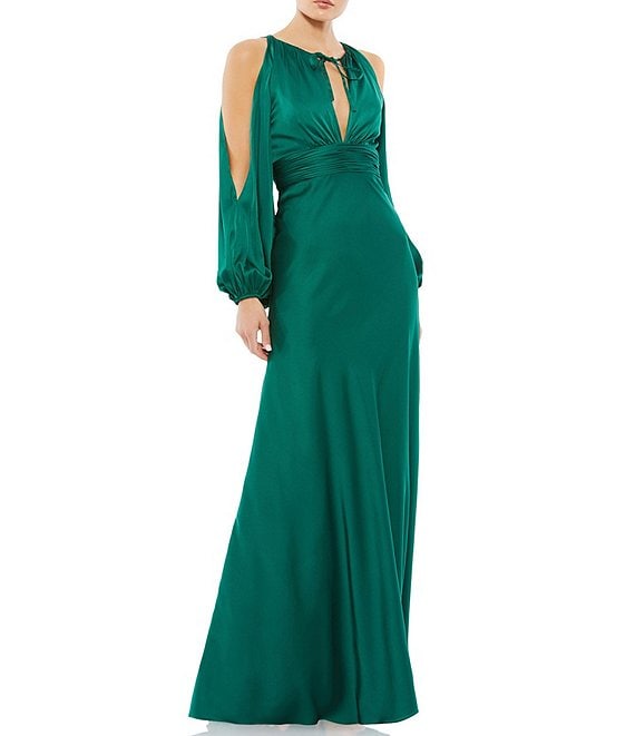 New Women's Elegant Empire Waist Long Sleeve Satin Maxi Dress (T300001B) -  eDressit