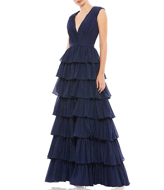 Strapless Tiered Ruffle Gown with Belt by Badgley Mischka