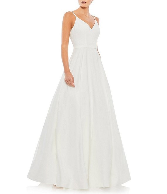 Color:White - Image 1 - Ieena for Mac Duggal V-Neck Sleeveless A-Line Fully Lined Ball Gown