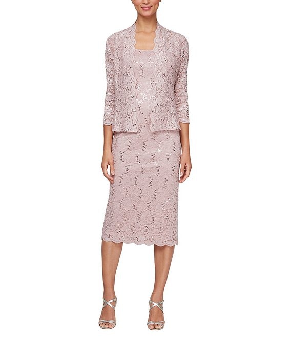 Ignite Evenings 3 4 Sleeve Square Neck Sequin Lace 2 Piece Jacket