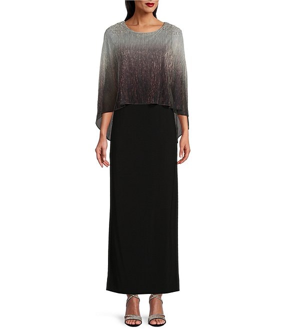 Ignite Evenings Plus Size Glitter Knit Popover Crew Neck Beaded Shoulder  3/4 Elbow Sleeve Dress