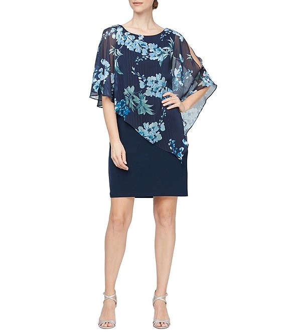 Ignite Evenings Chiffon Asymmetric Overlay 3 4 Sleeve Split Sleeve